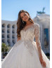 Beaded White Lace Tulle Wedding Dress With Long Train